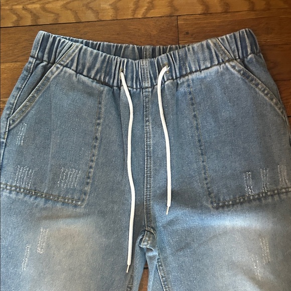 Womens Cargo distressed jeans light blue drawstring size large - Picture 3 of 9